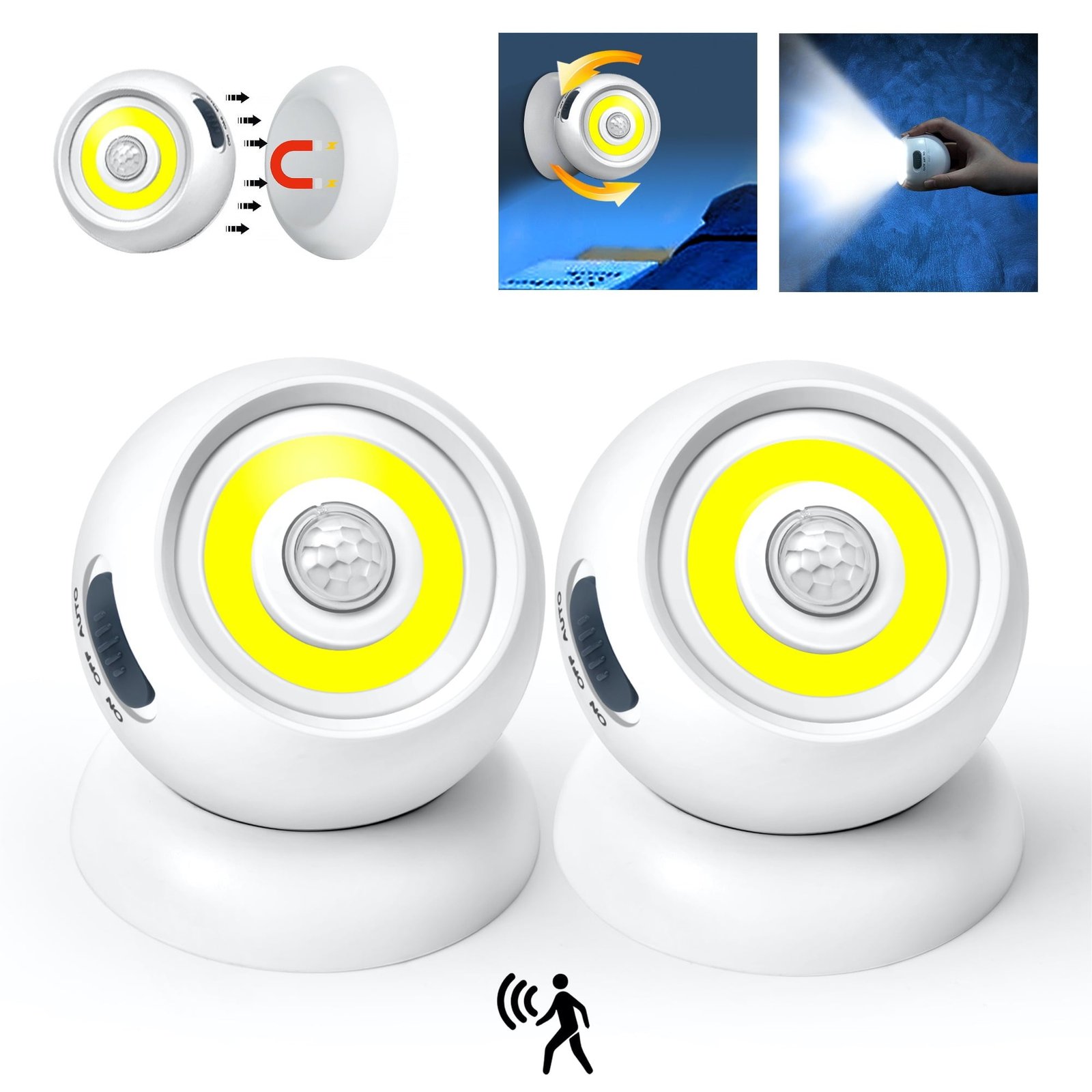360° motion sensor led lights – magnetic & battery operated – 2 pack