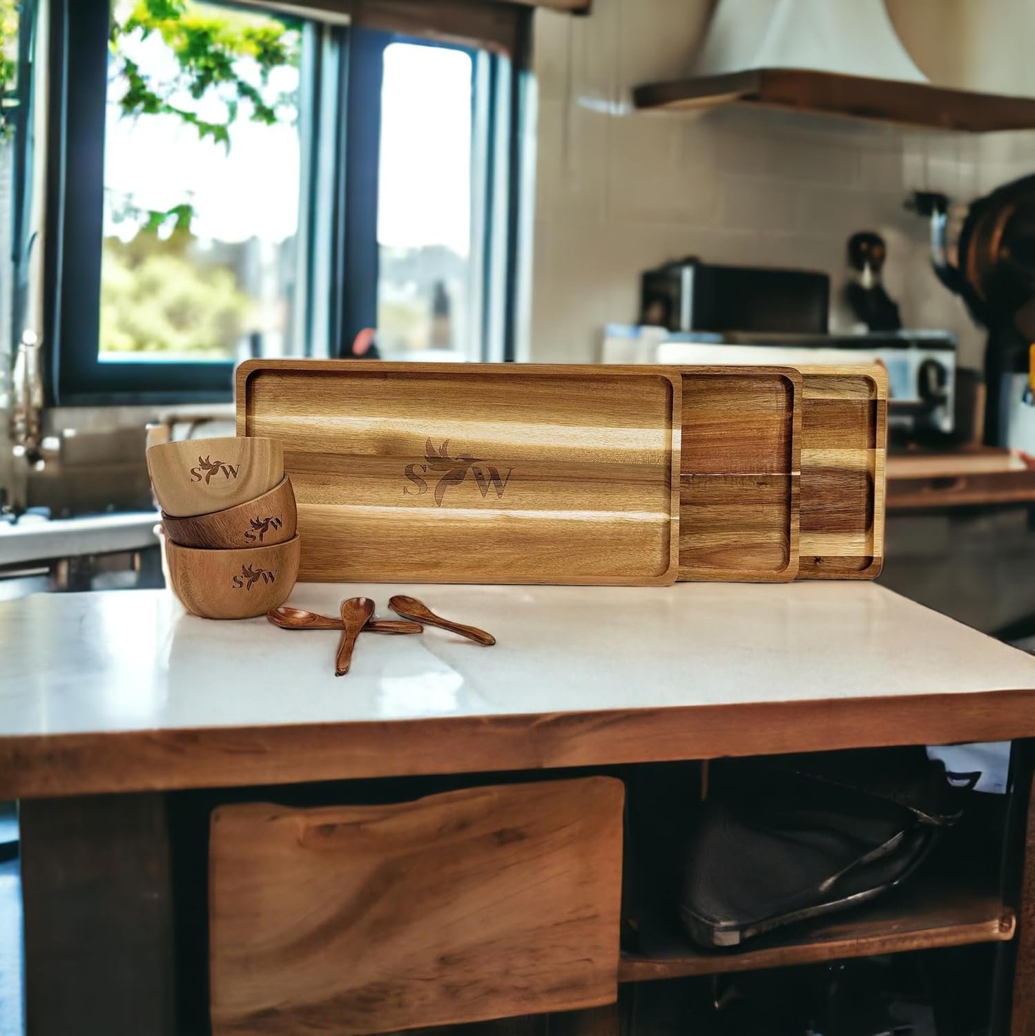acacia wood serving tray set – 3 piece eco friendly gift acacia wood serving tray set – 3 piece eco friendly gift