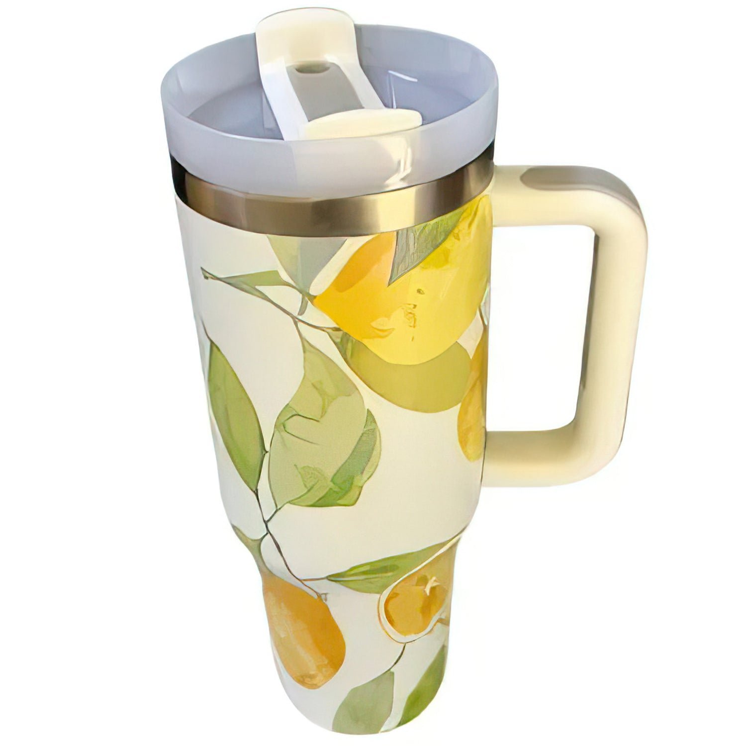 40 oz lemon print stainless steel tumbler – insulated mug with handle, lid & straw 40 oz lemon print stainless steel tumbler – insulated mug with handle, lid & straw