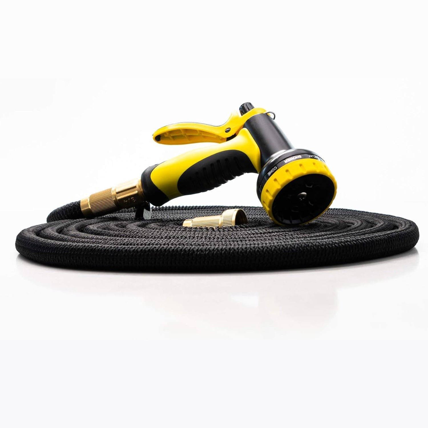 50ft expandable garden hose with brass fittings & 5 pattern nozzle – tangle free design