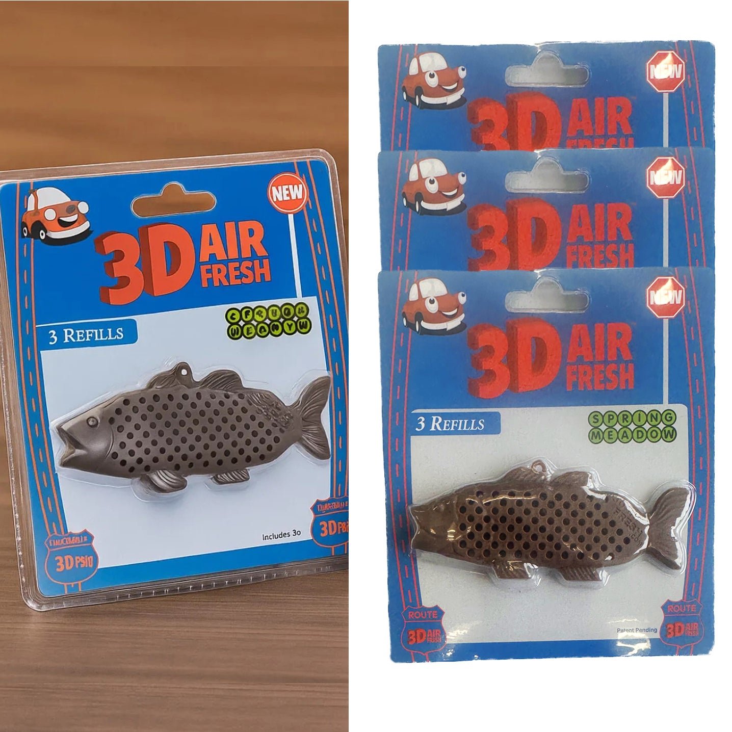 3pk 3d fish air freshener – long lasting spring meadow scent + 3 refills