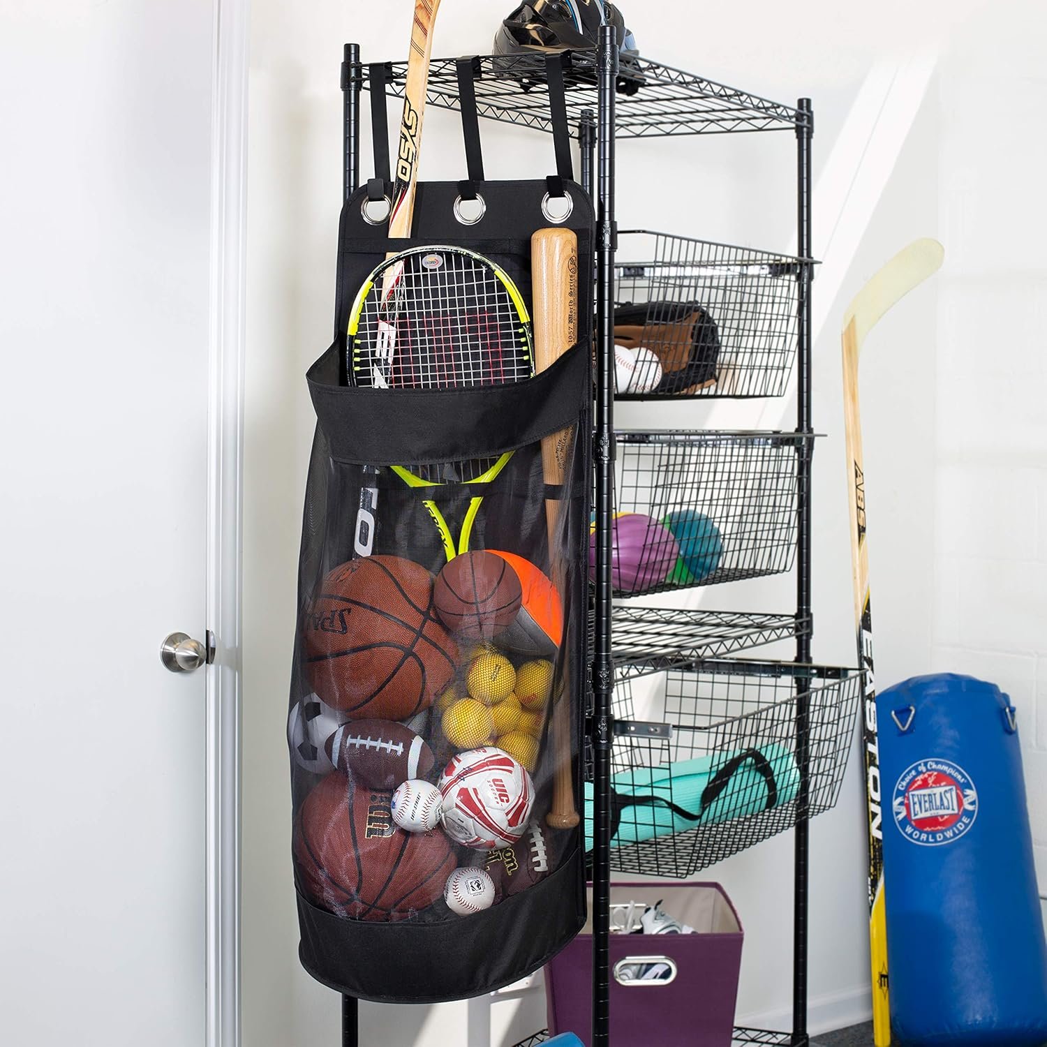 over the door mesh sports organizer – ball, bat & racket storage over the door mesh sports organizer – ball, bat & racket storage