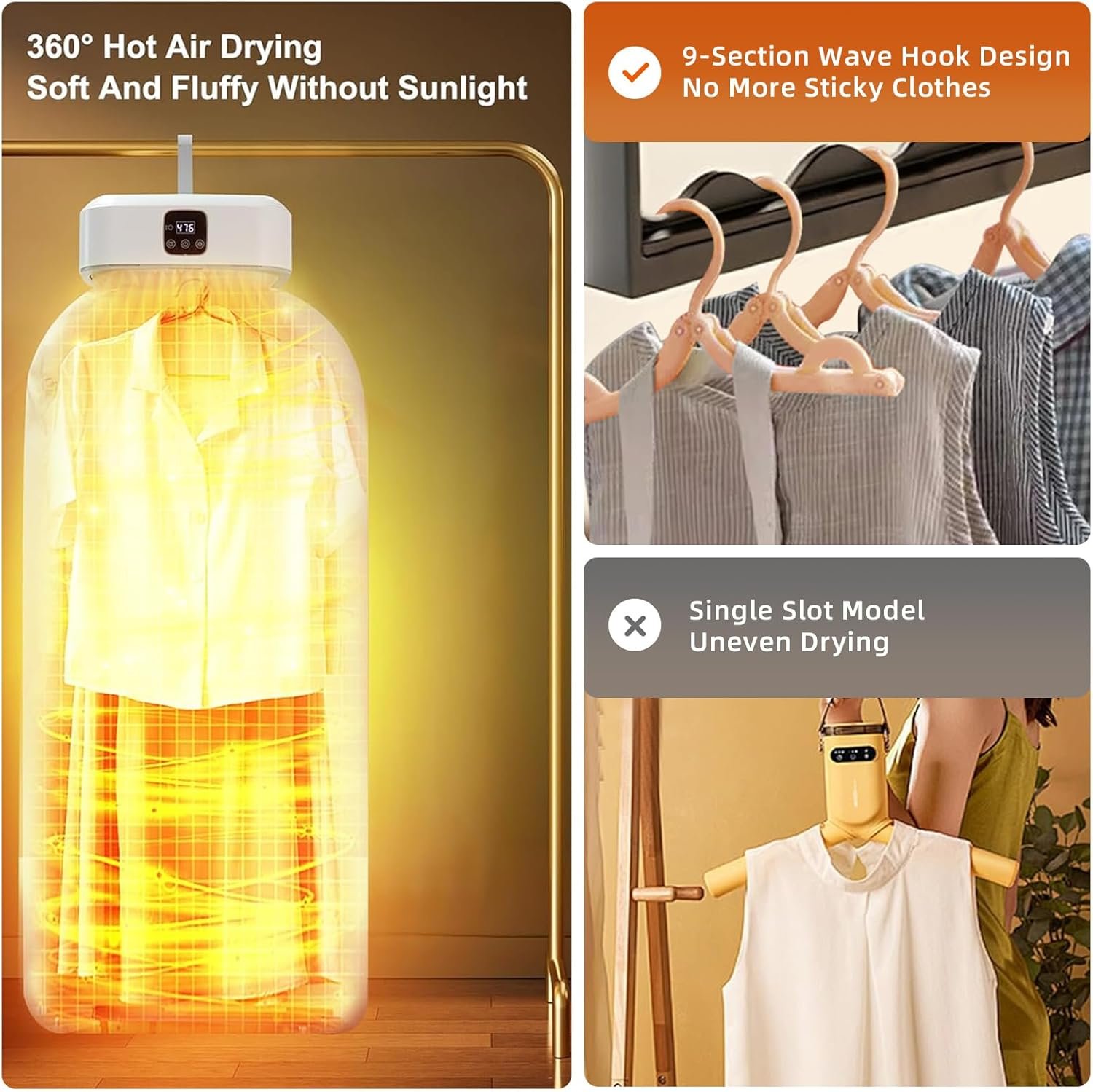 portable mini clothes dryer with remote – uv cleaning & folding hangers