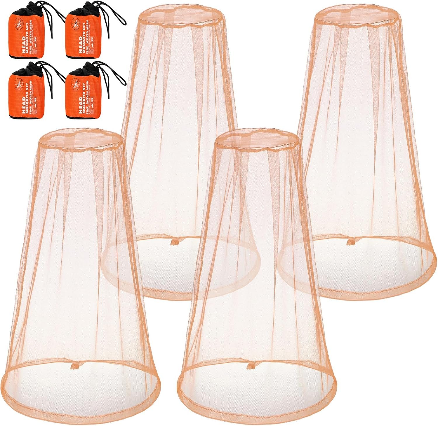 4pk mosquito head net – breathable nylon mesh face & neck protection with drawstring carry bags 4pk mosquito head net – breathable nylon mesh face & neck protection with drawstring carry bags