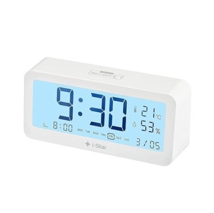 i star portable digital alarm clock – large lcd, 3 alarms, touch snooze/backlight