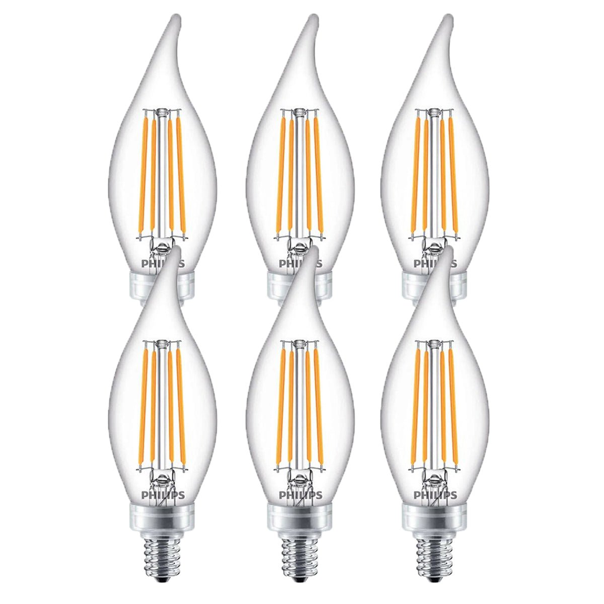 6pk philips 4.5w dimmable candelabra bulbs – clear 2700k