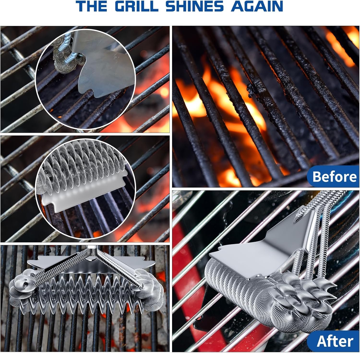 stainless steel grill brush with scraper – heat resistant bbq cleaner , 17″ handle stainless steel grill brush with scraper – heat resistant bbq cleaner , 17″ handle