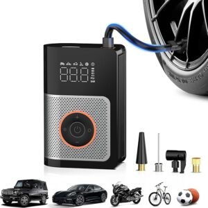 portable tire inflator air compressor – 160 psi with gauge, memory & power bank