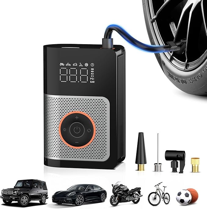 portable tire inflator air compressor – 160 psi with gauge, memory & power bank portable tire inflator air compressor – 160 psi with gauge, memory & power bank