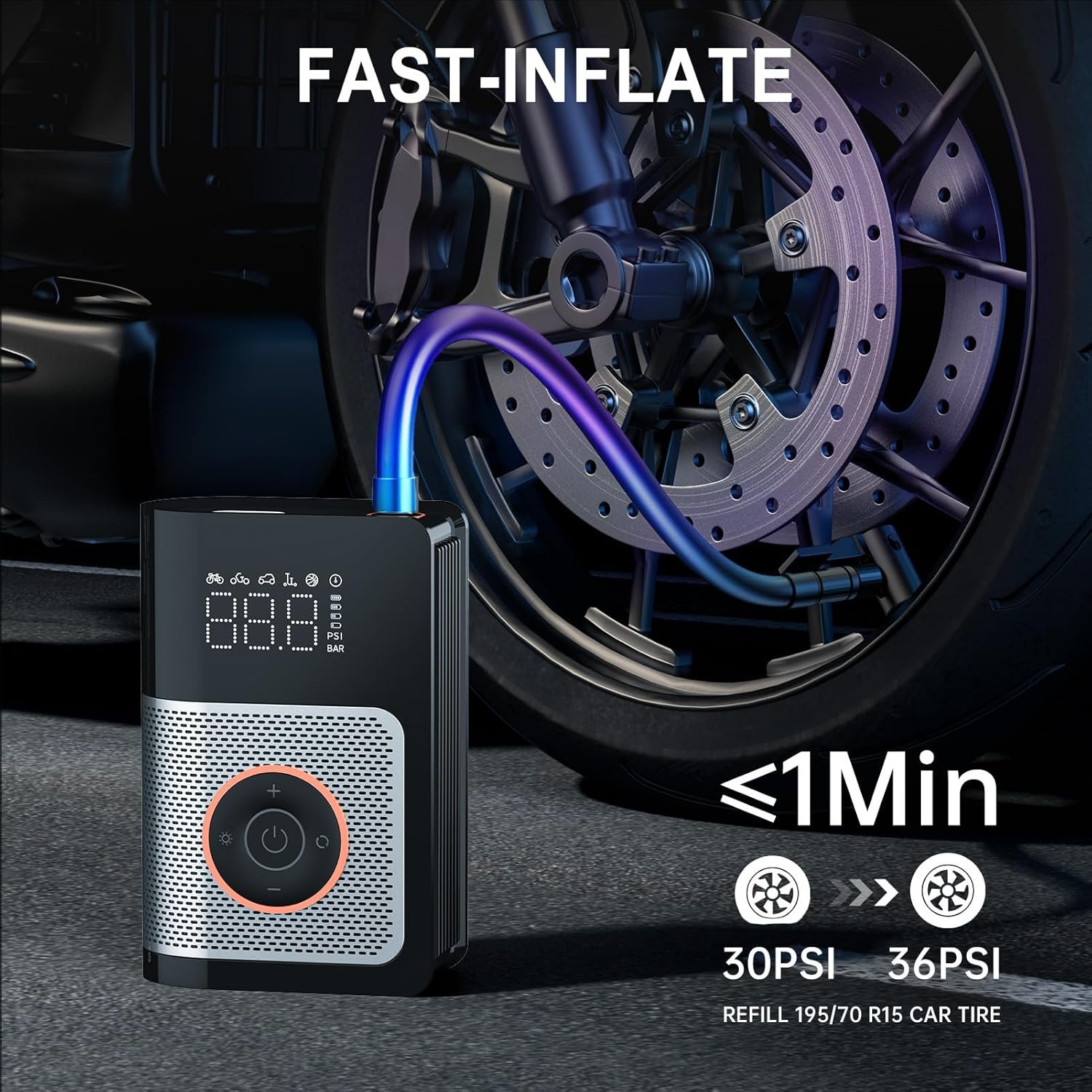 portable tire inflator air compressor – 160 psi with gauge, memory & power bank portable tire inflator air compressor – 160 psi with gauge, memory & power bank