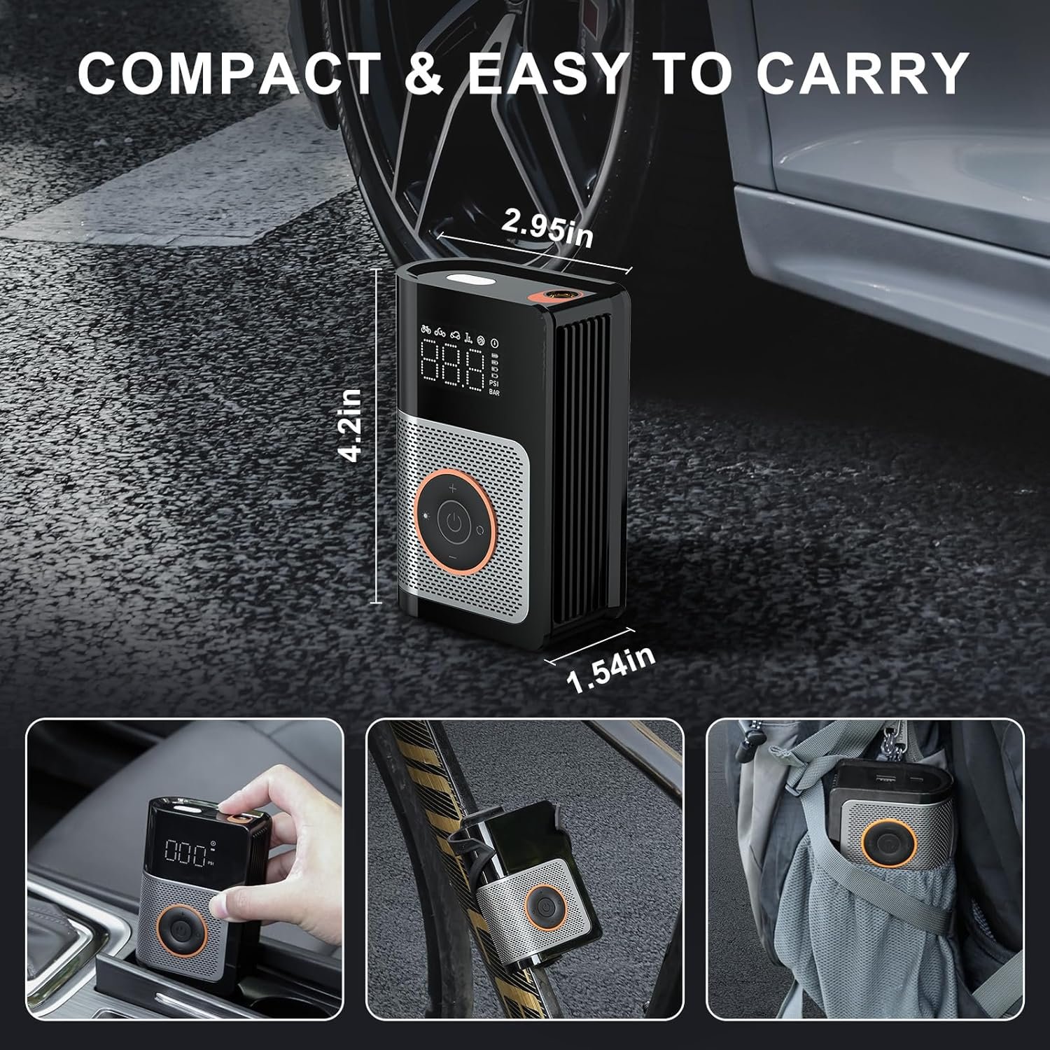 portable tire inflator air compressor – 160 psi with gauge, memory & power bank portable tire inflator air compressor – 160 psi with gauge, memory & power bank