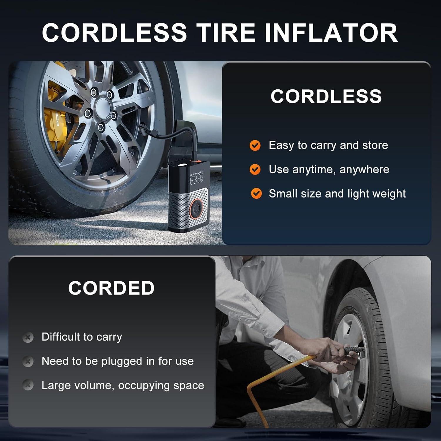 portable tire inflator air compressor – 160 psi with gauge, memory & power bank portable tire inflator air compressor – 160 psi with gauge, memory & power bank