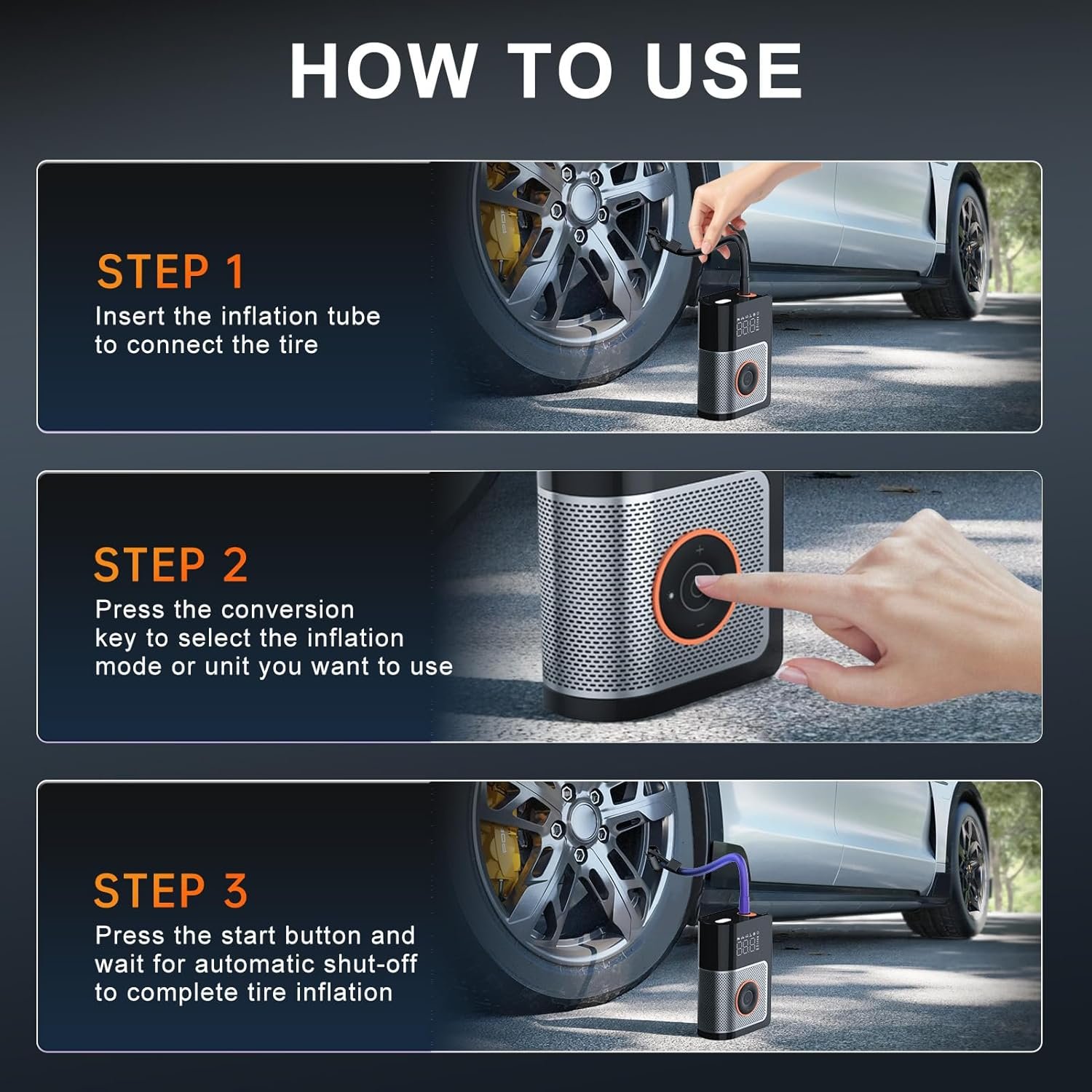 portable tire inflator air compressor – 160 psi with gauge, memory & power bank portable tire inflator air compressor – 160 psi with gauge, memory & power bank