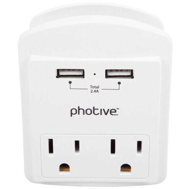 photive compact usb wall plug – surge protector with 2 ac outlets + 2 usb ports & phone holder photive compact usb wall plug – surge protector with 2 ac outlets + 2 usb ports & phone holder