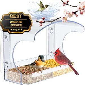 goodeco clear window bird feeder with bird bath – strong suction & easy clean
