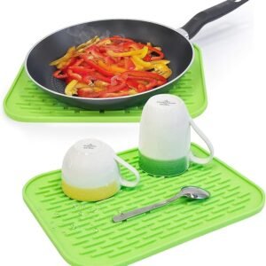 2pc tatkraft silicone dish drying mat & heat resistant trivet – easy to clean