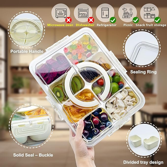 deposition snack box deli container – 8 compartment transparent tray with lid & handle deposition snack box deli container – 8 compartment transparent tray with lid & handle