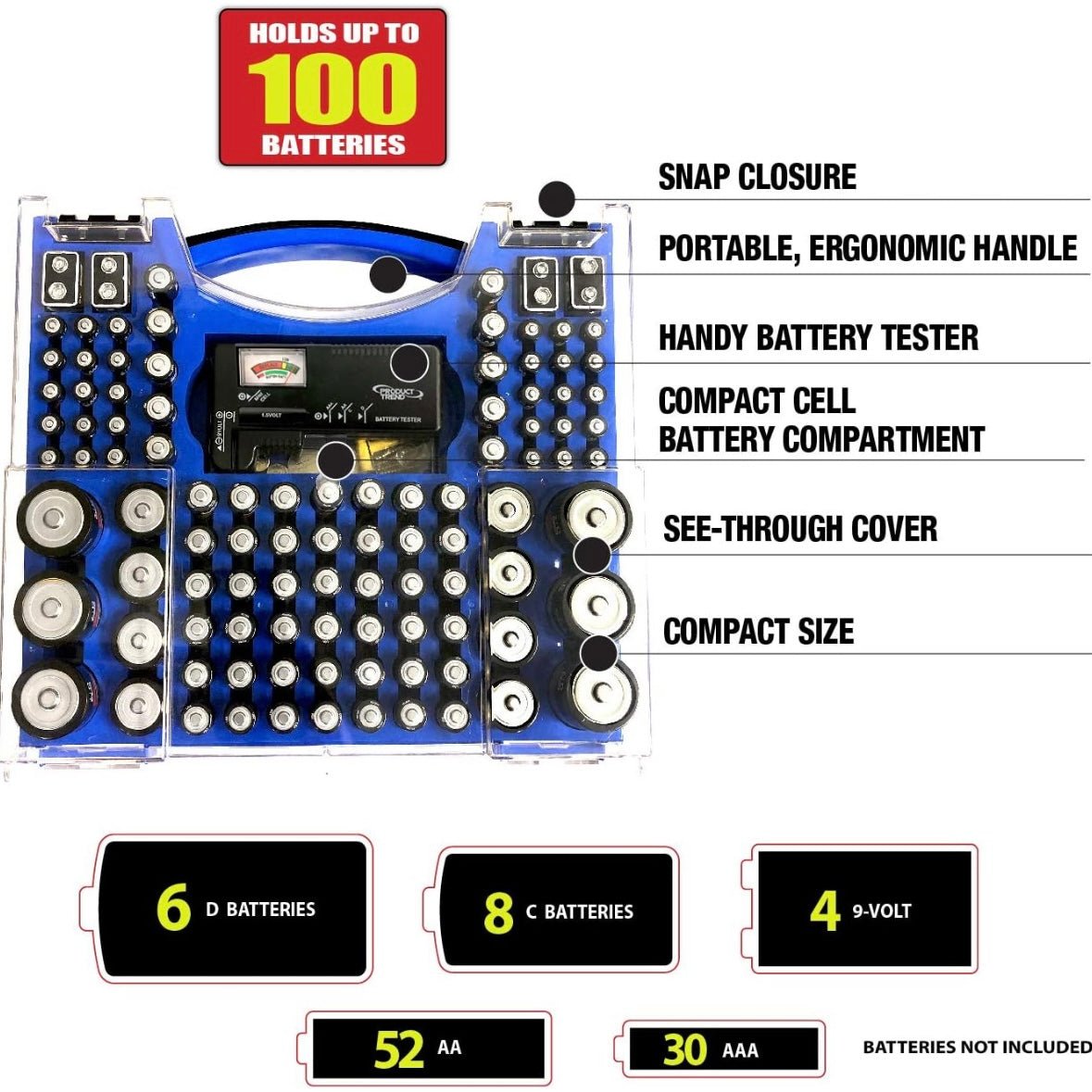 battery pro organizer and battery tester, wall mount or drawer storage case