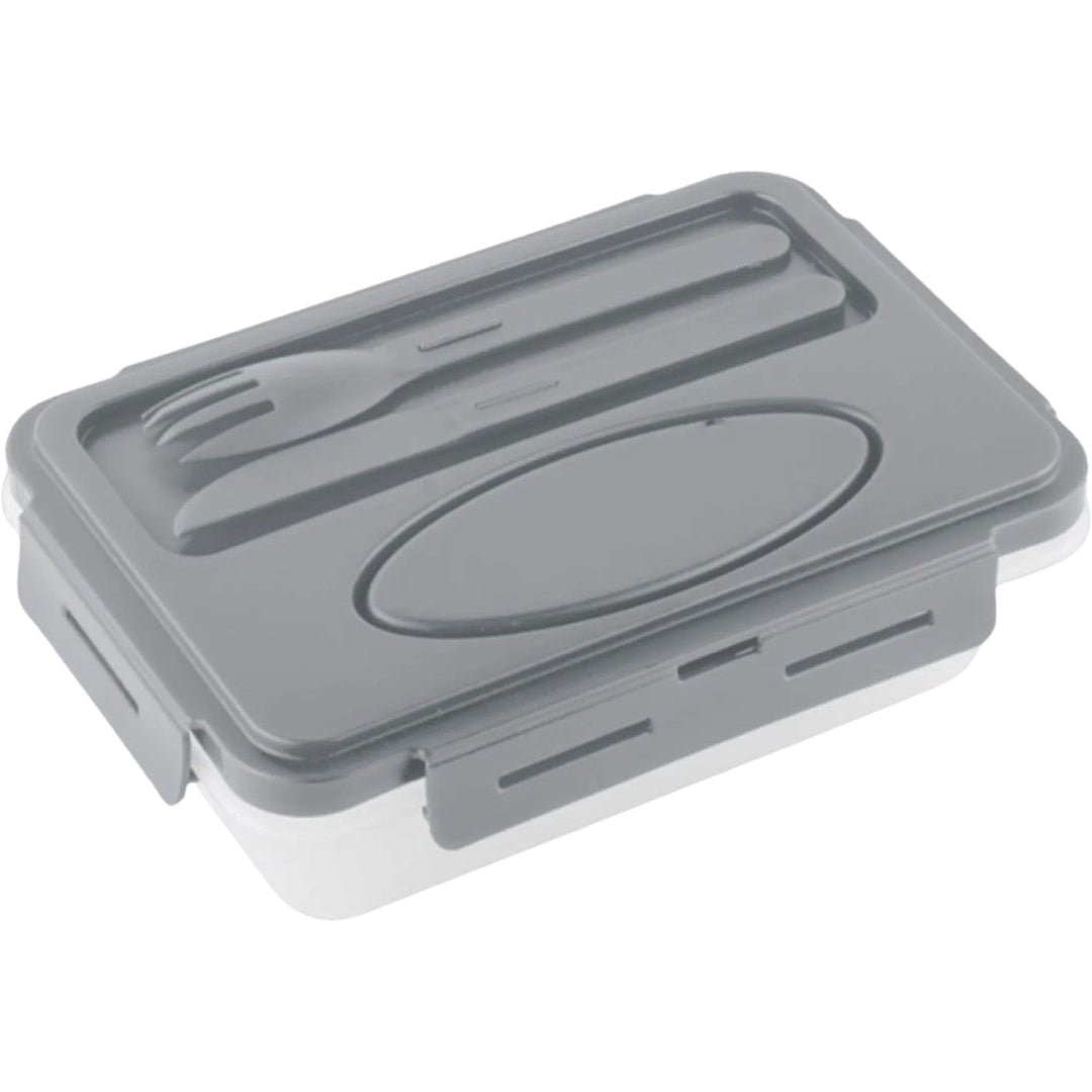 gray bento "pack and go" lunch box fork, knife, and condiment compartment!