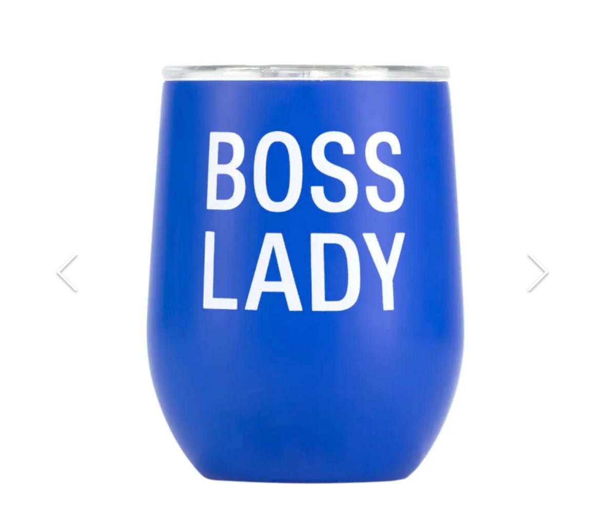12oz "boss lady" stainless steel double walled wine tumbler spill proof lid 12oz "boss lady" stainless steel double walled wine tumbler spill proof lid